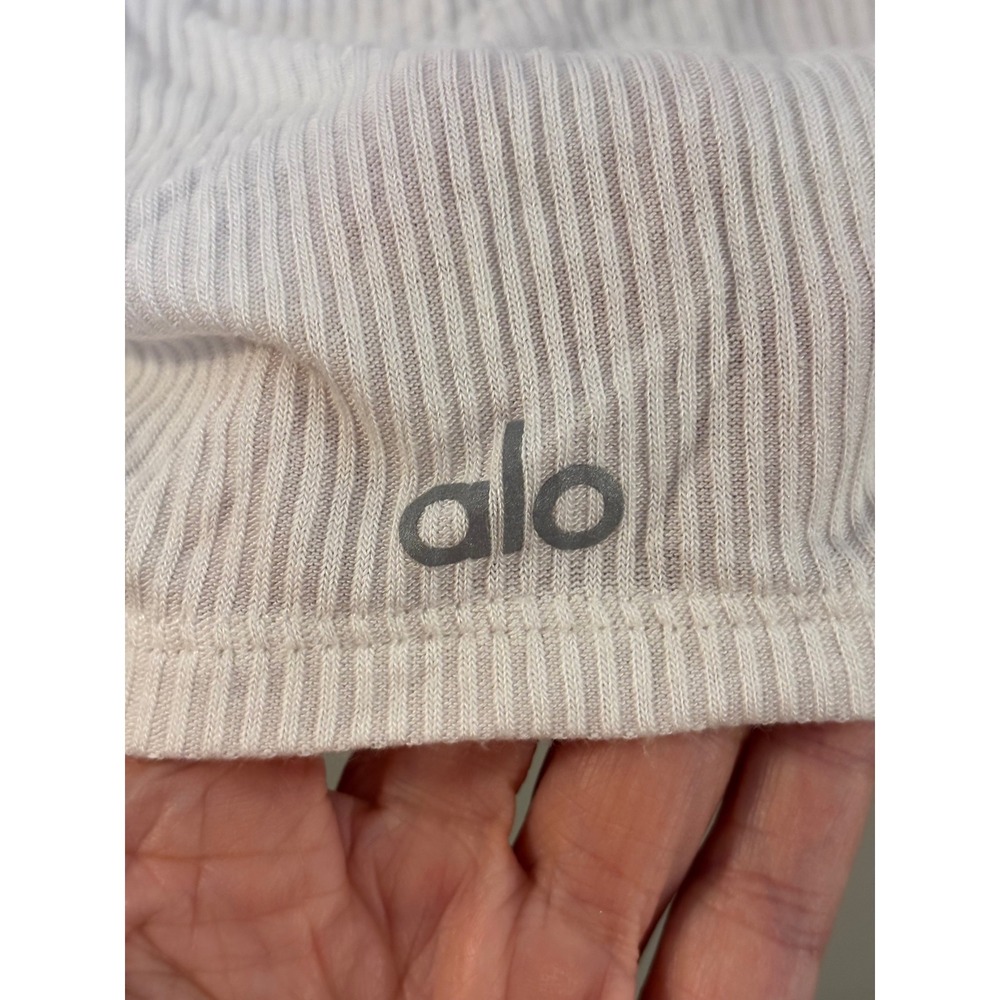 ALO Yoga White Ribbed Long Sleeve T Shirt M Ruched Sides - Picture 3 of 5